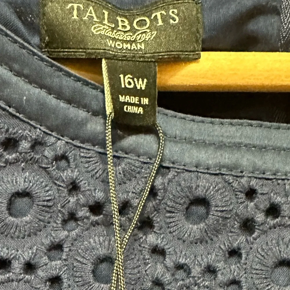 NWT Talbots 16W Eyelet Dress Navy Blue Midi Long Lined - Picture 4 of 5